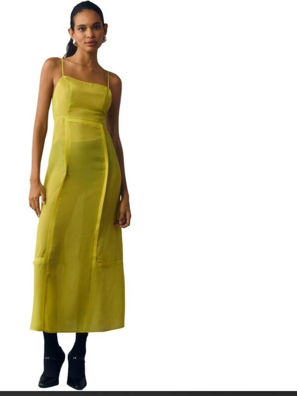 Anthropologie Bright Neon Yellow Slip Maxi Dress